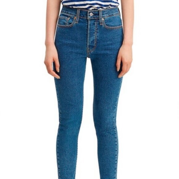 Levi's Wedgie Skinny Jeans Size 31 Blue High Rise Raw Hem Button Fly Ankle - Picture 1 of 13